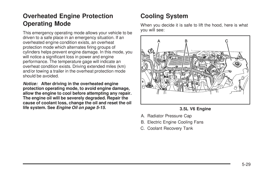 Buick 2006 manual Overheated Engine Protection Operating Mode, Cooling System, 5L V6 Engine 