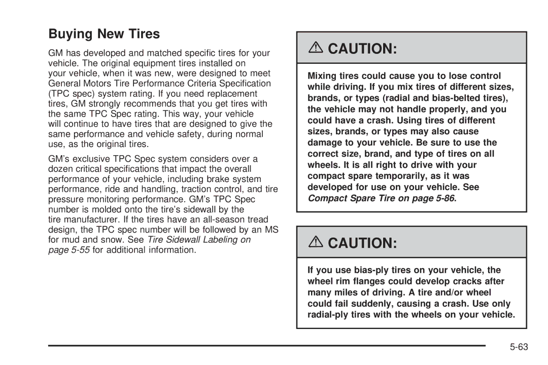 Buick 2006 manual Buying New Tires 