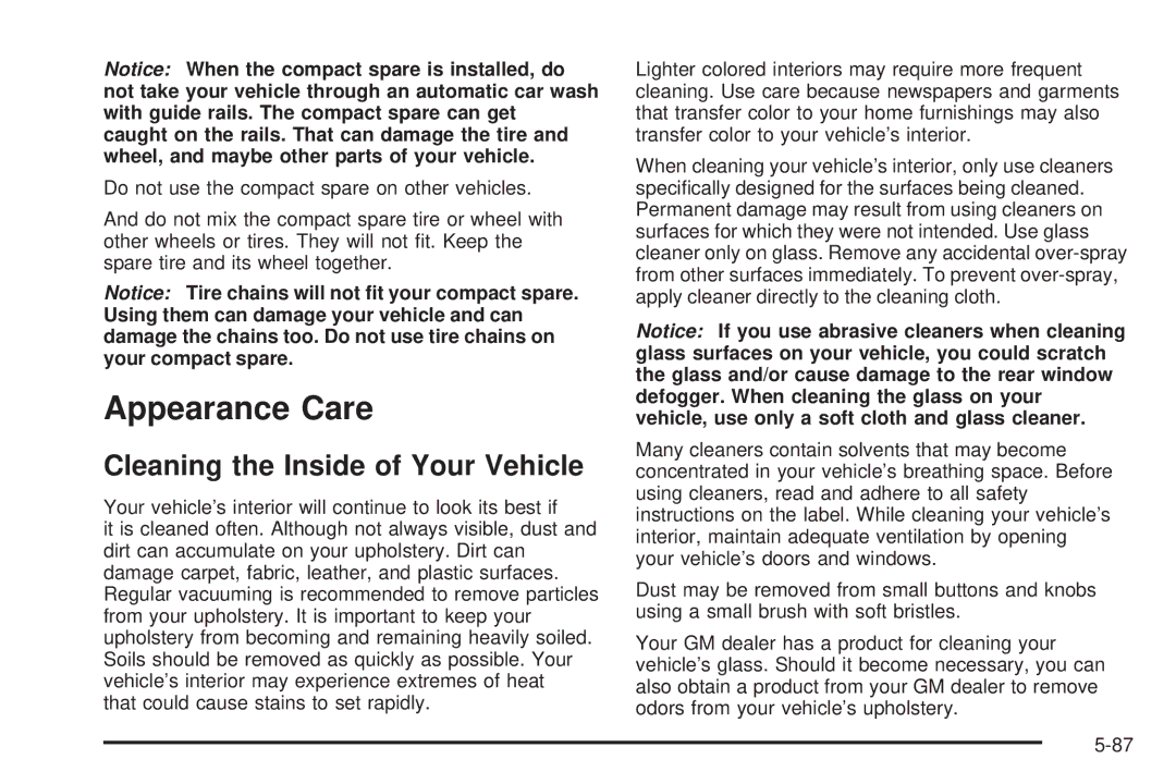 Buick 2006 manual Appearance Care, Cleaning the Inside of Your Vehicle 