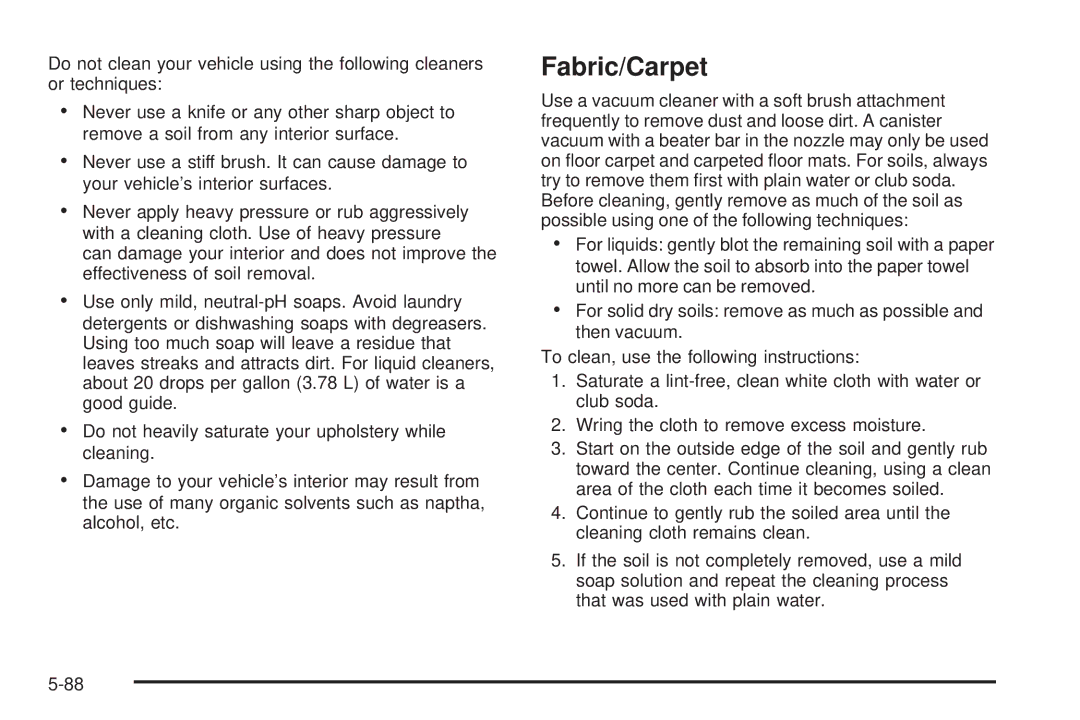 Buick 2006 manual Fabric/Carpet 