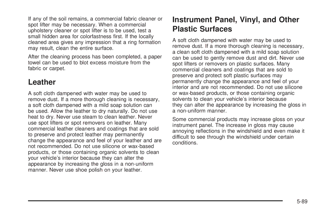 Buick 2006 manual Leather, Instrument Panel, Vinyl, and Other Plastic Surfaces 