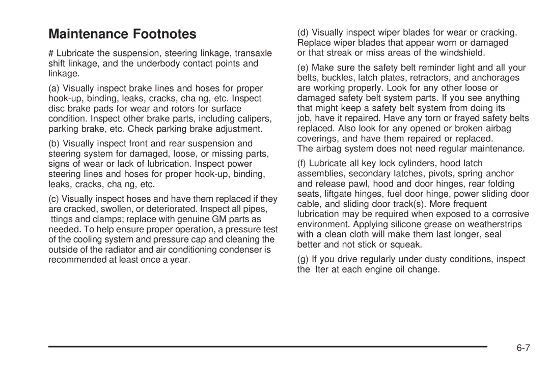 Buick 2006 manual Maintenance Footnotes 