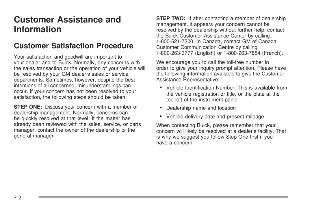 Buick 2006 manual Customer Assistance and Information, Customer Satisfaction Procedure 