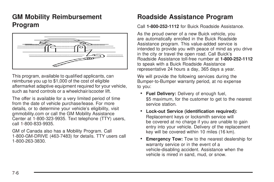 Buick 2006 manual GM Mobility Reimbursement Program, Roadside Assistance Program 