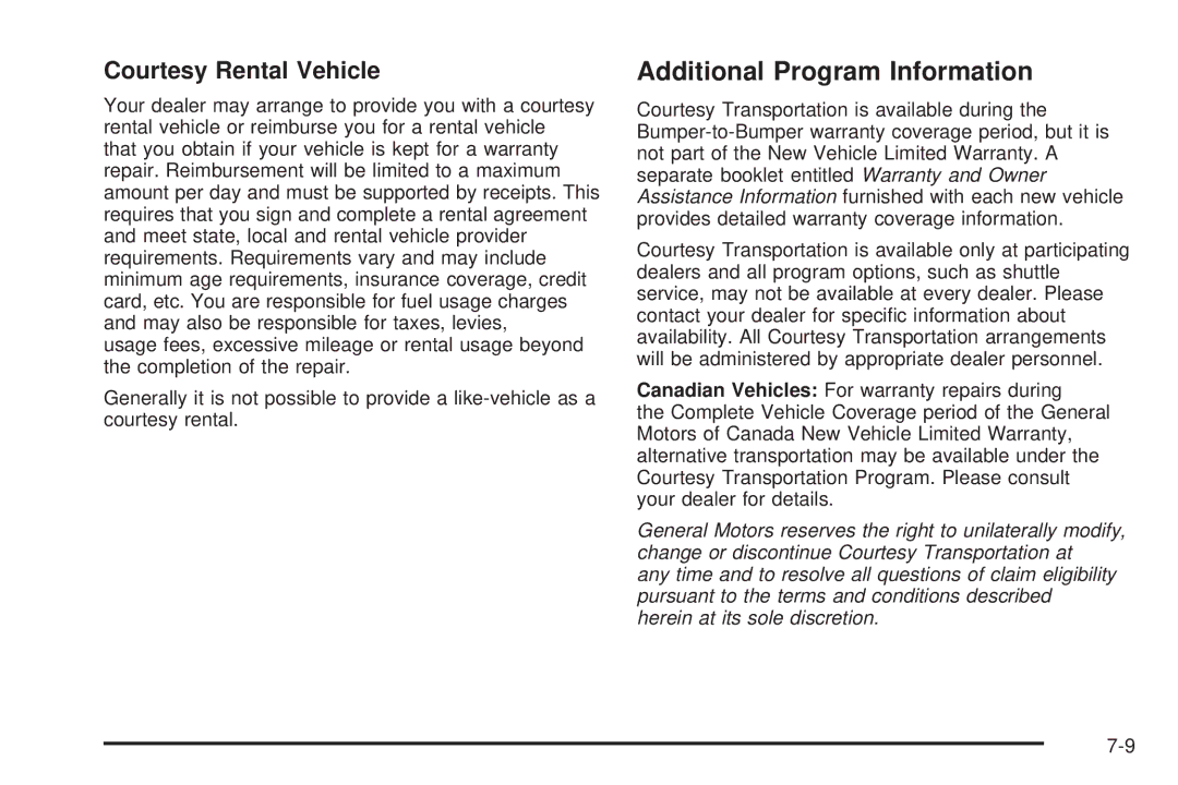 Buick 2006 manual Additional Program Information, Courtesy Rental Vehicle 