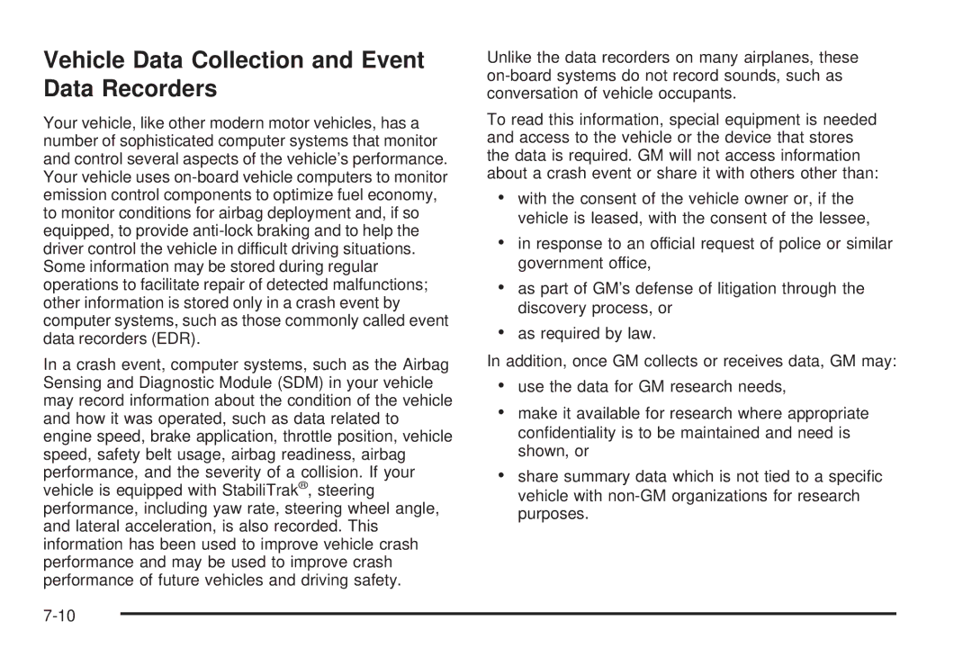 Buick 2006 manual Vehicle Data Collection and Event Data Recorders 