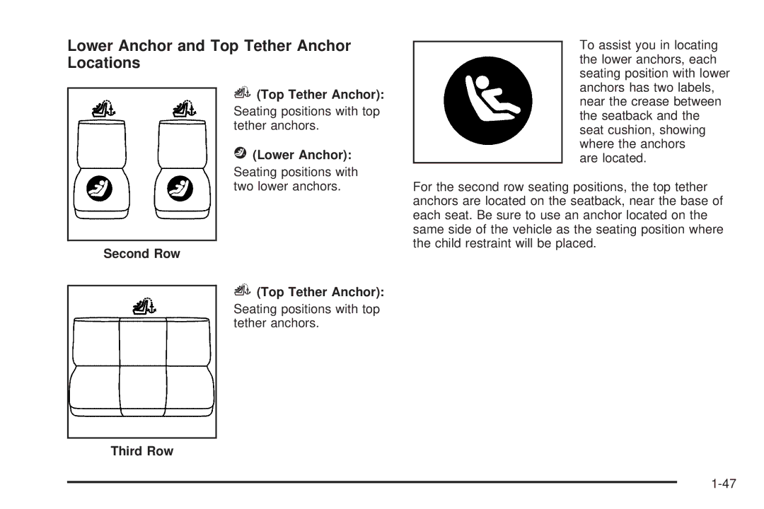 Buick 2006 manual Lower Anchor and Top Tether Anchor Locations, Second Row Top Tether Anchor, Third Row 