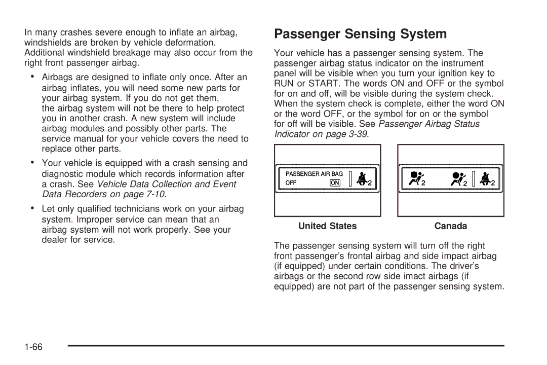 Buick 2006 manual Passenger Sensing System, United States Canada 