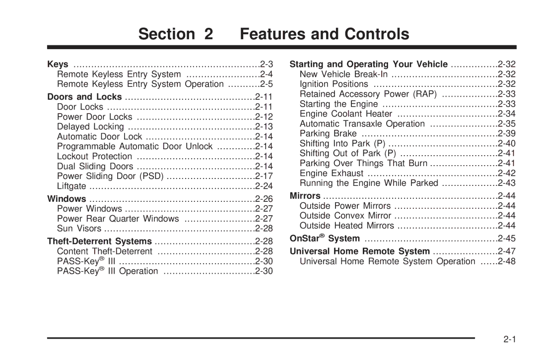 Buick 2006 manual Starting and Operating Your Vehicle, Universal Home Remote System 