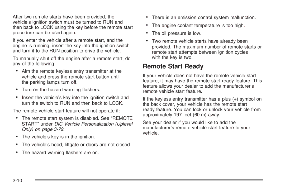 Buick 2006 manual Remote Start Ready 