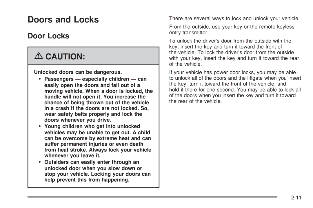 Buick 2006 manual Doors and Locks, Door Locks 