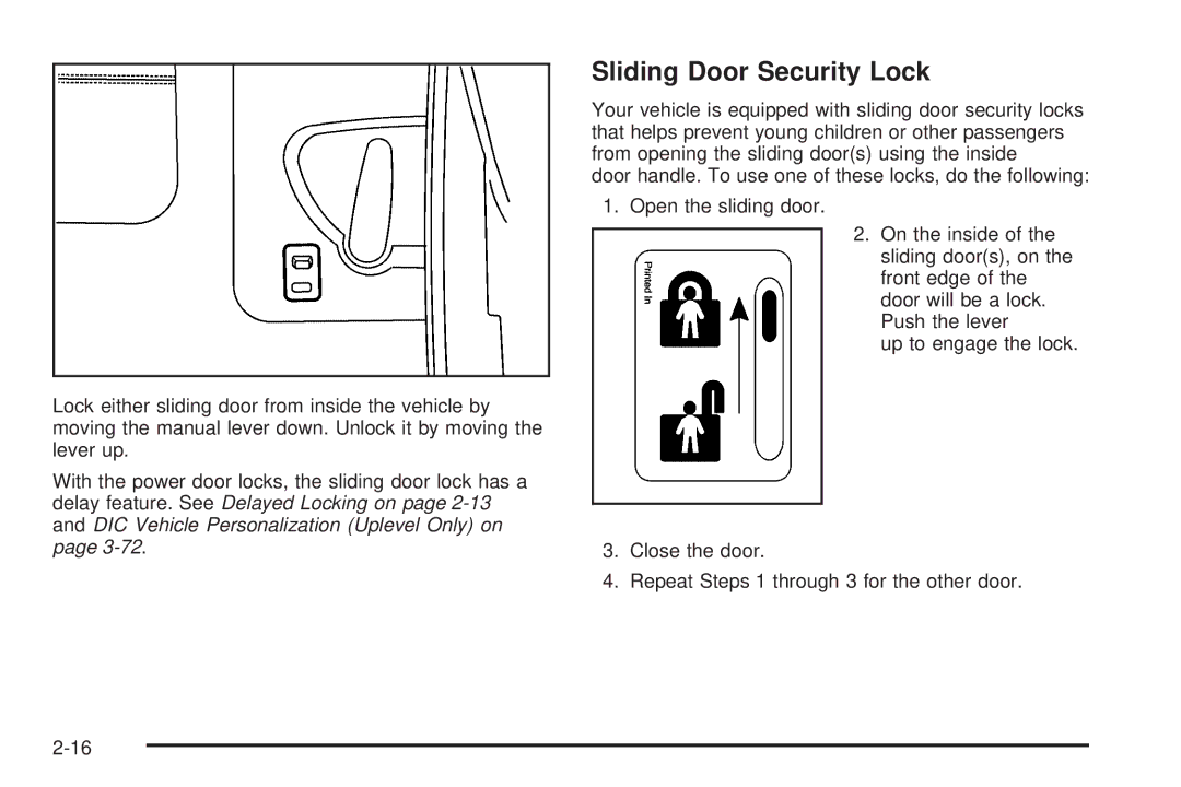 Buick 2006 manual Sliding Door Security Lock 