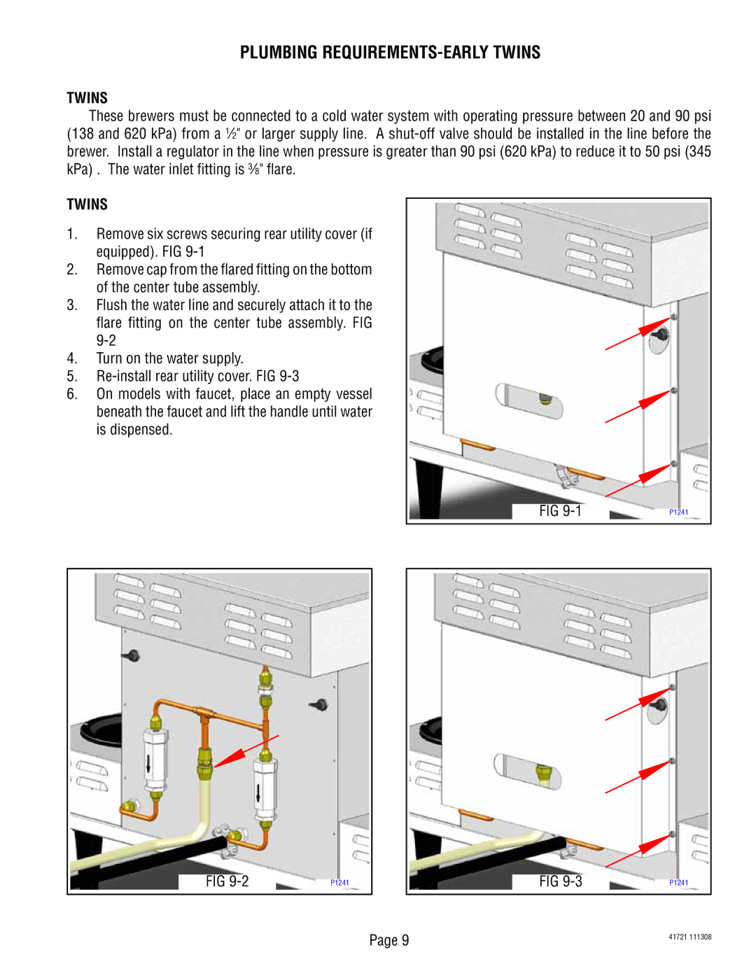 Bunn 10690 service manual Plumbing REQUIREMENTS-EARLY Twins 