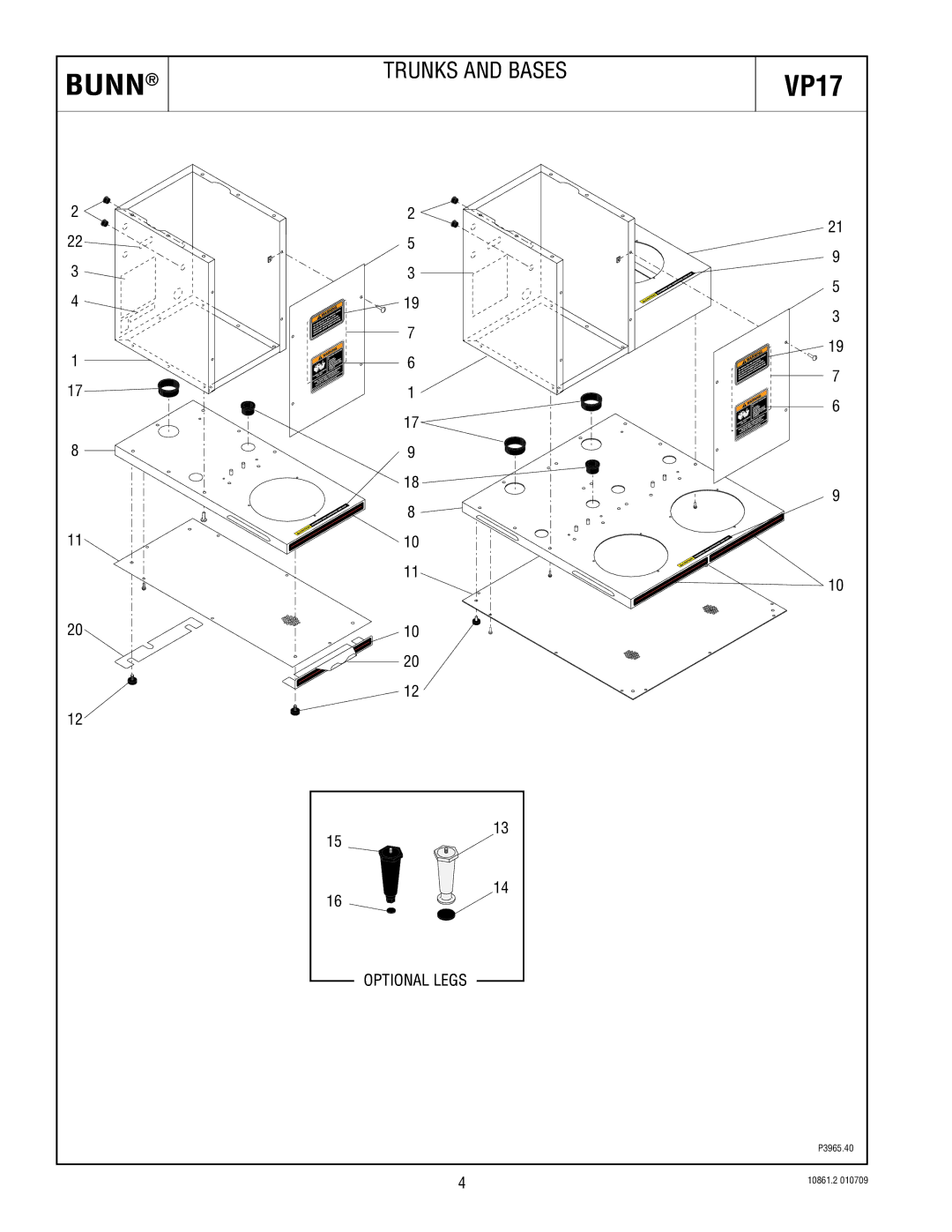 Bunn 10861 specifications Bunn, Trunks and Bases 