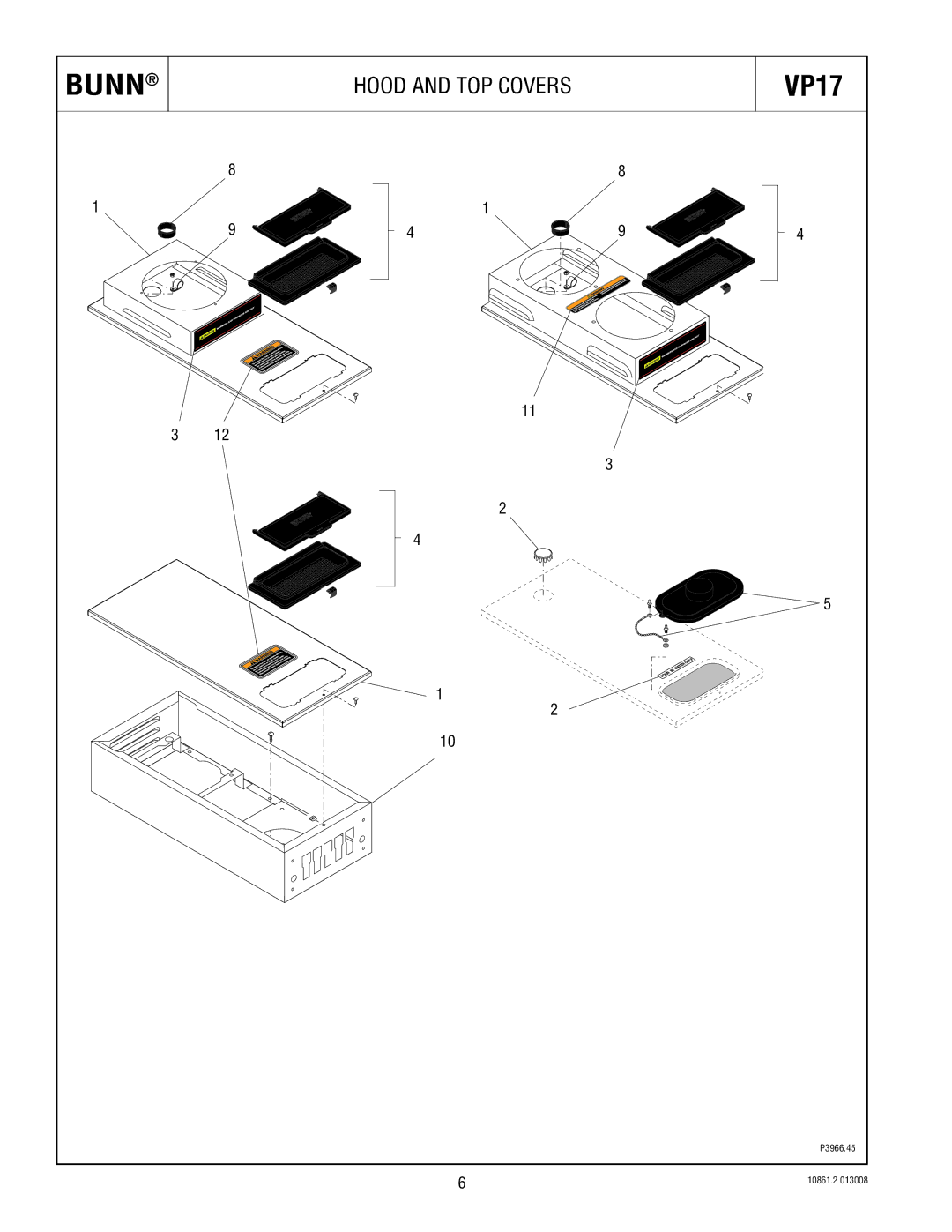 Bunn 10861 specifications Hood and TOP Covers 