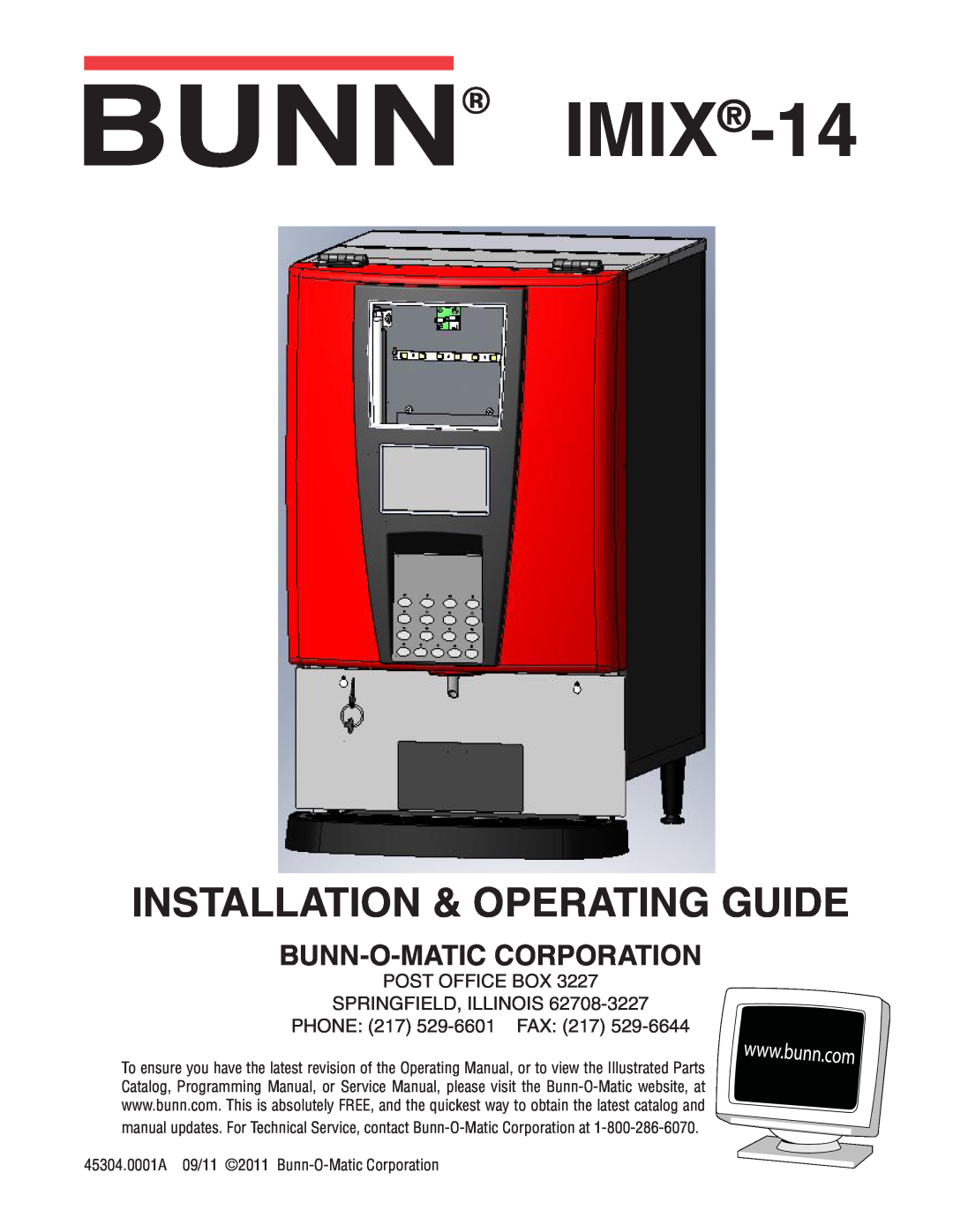 Bunn manual IMIX-14, Installation & Operating Guide, Bunn-O-Matic Corporation 