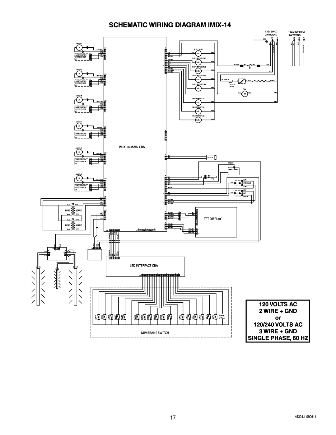 Bunn SCHEMATIC WIRING DIAGRAM IMIX-14, SINGLE PHASE, 60 HZ, Volts Ac, Wire + Gnd, 120/240 VOLTS AC, Led Interface Cba 