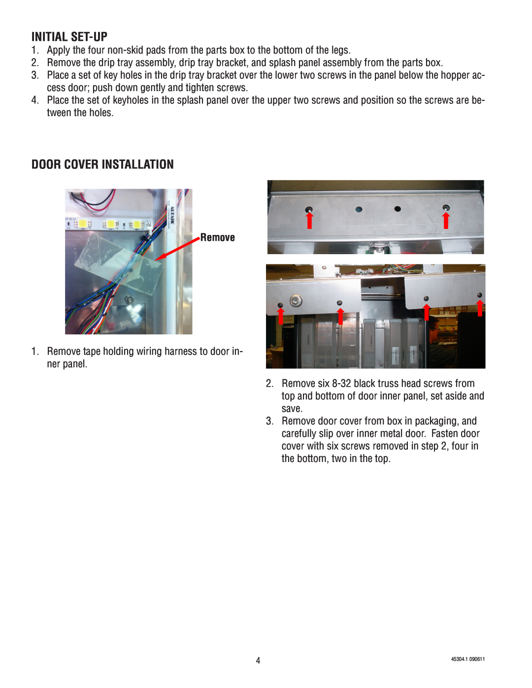 Bunn 14 manual Initial Set-Up, Door Cover Installation, Remove 