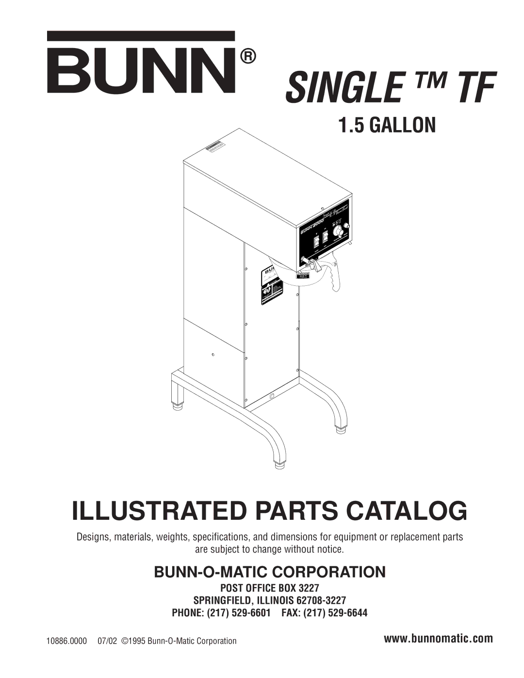 Bunn 1.5 GALLON specifications Bunn Single TF 