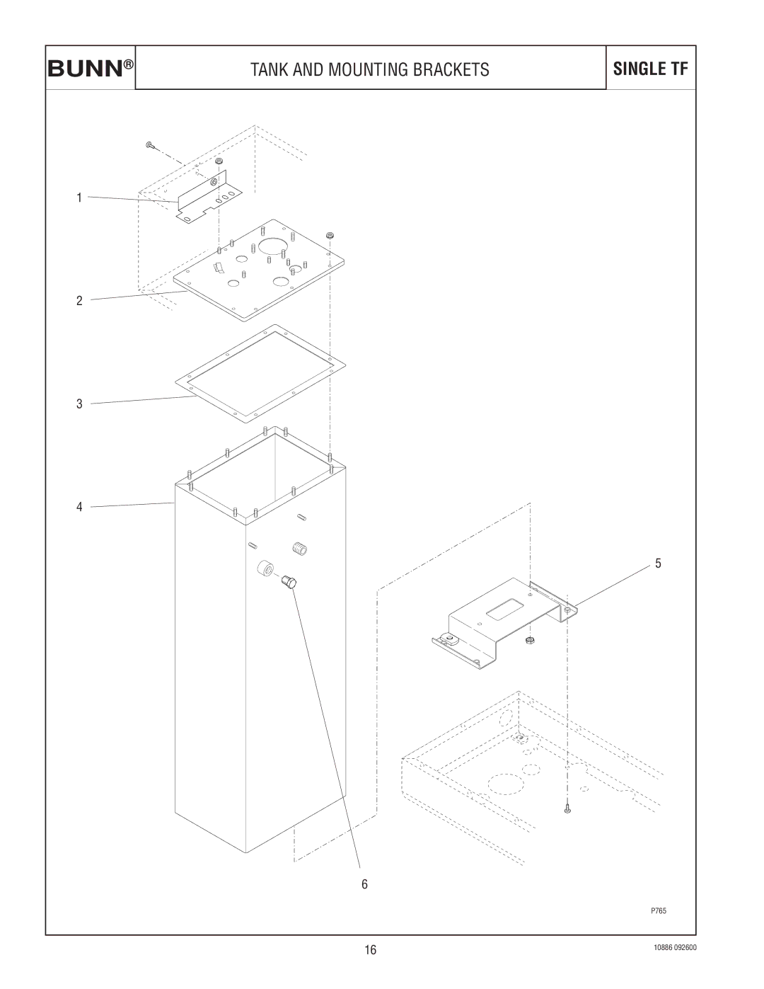 Bunn 1.5 GALLON specifications Tank and Mounting Brackets 