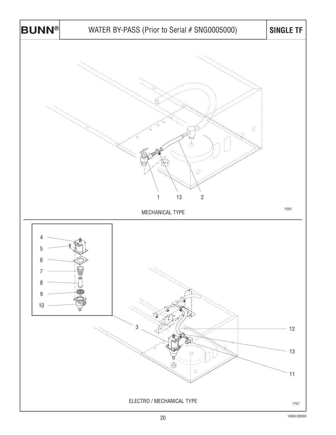 Bunn 1.5 GALLON specifications Water BY-PASS Prior to Serial # SNG0005000 