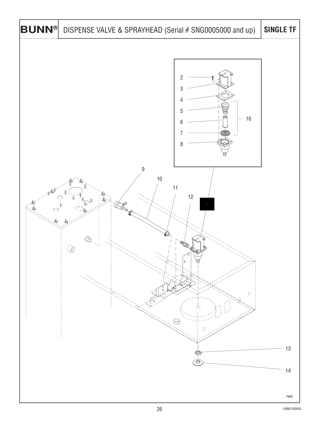 Bunn 1.5 GALLON specifications Dispense Valve & Sprayhead Serial # SNG0005000 and up 