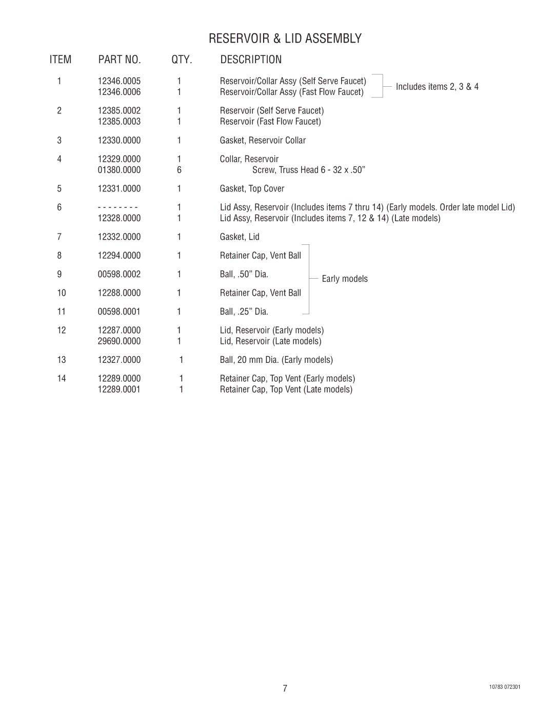 Bunn 1.5 GPR-FF specifications Reservoir & LID Assembly 