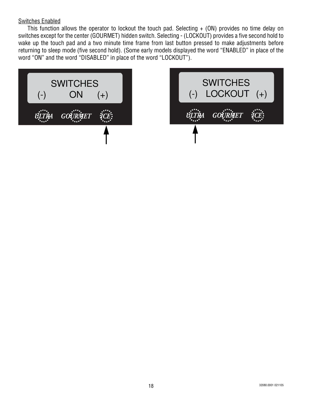 Bunn 2 manual On + Lockout +, Switches Enabled 