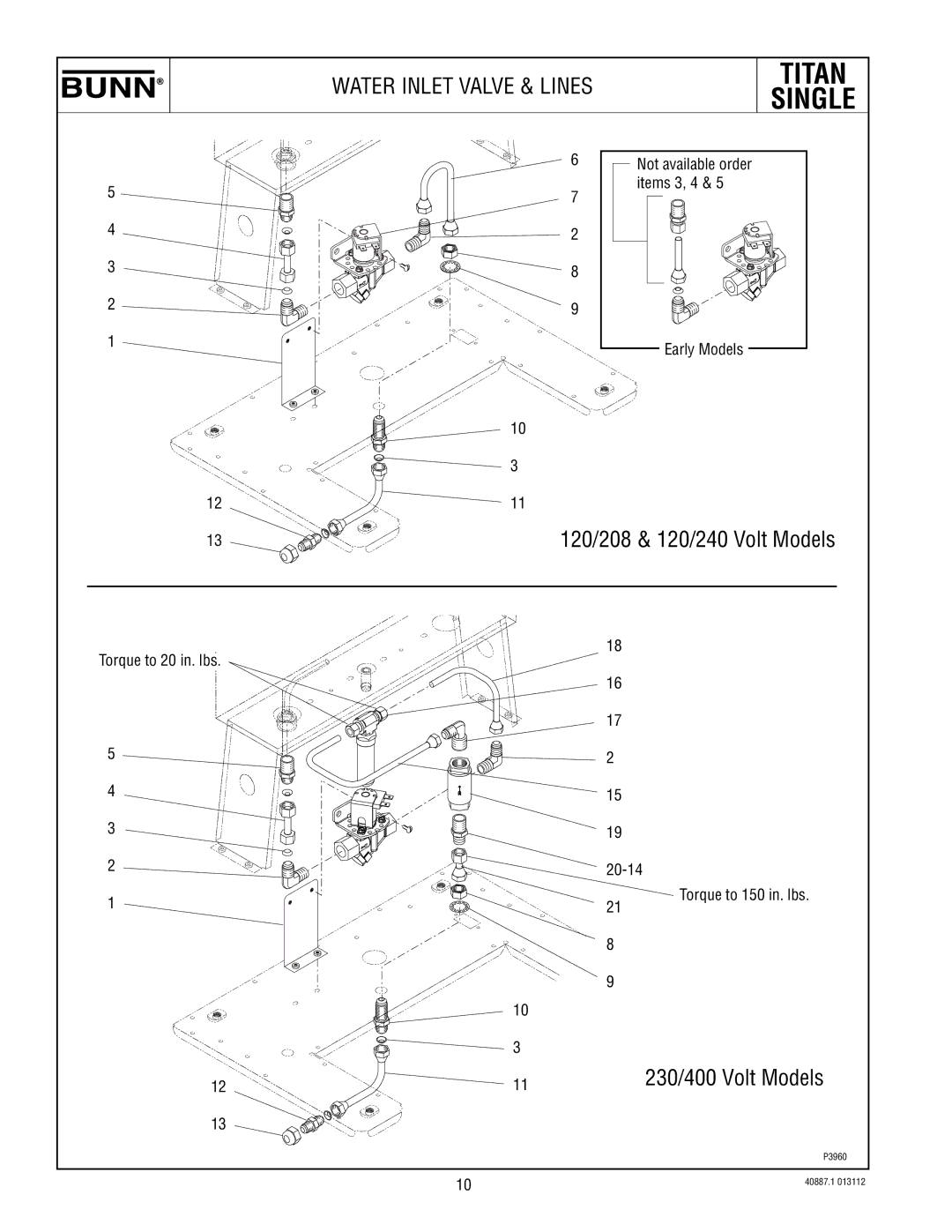 Bunn 2 specifications Titan Single, Water Inlet Valve & Lines 