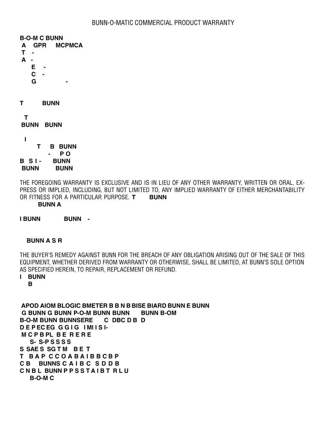 Bunn 2 specifications BUNN-O-MATIC Commercial Product Warranty 