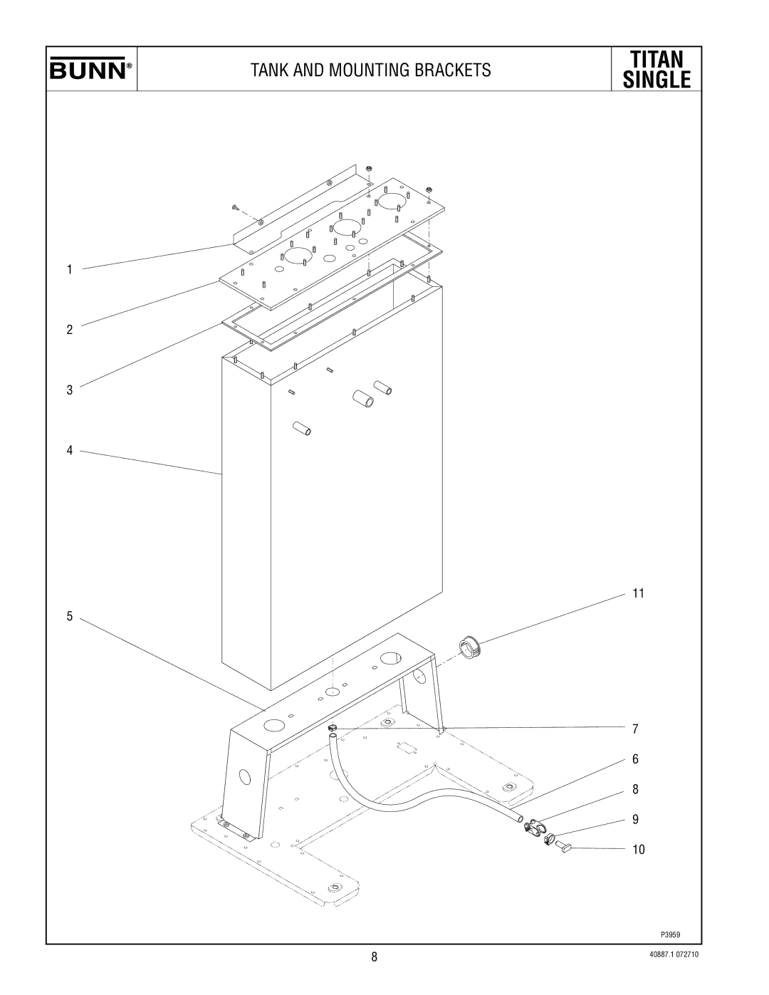 Bunn 2 specifications Single, Tank and Mounting Brackets 