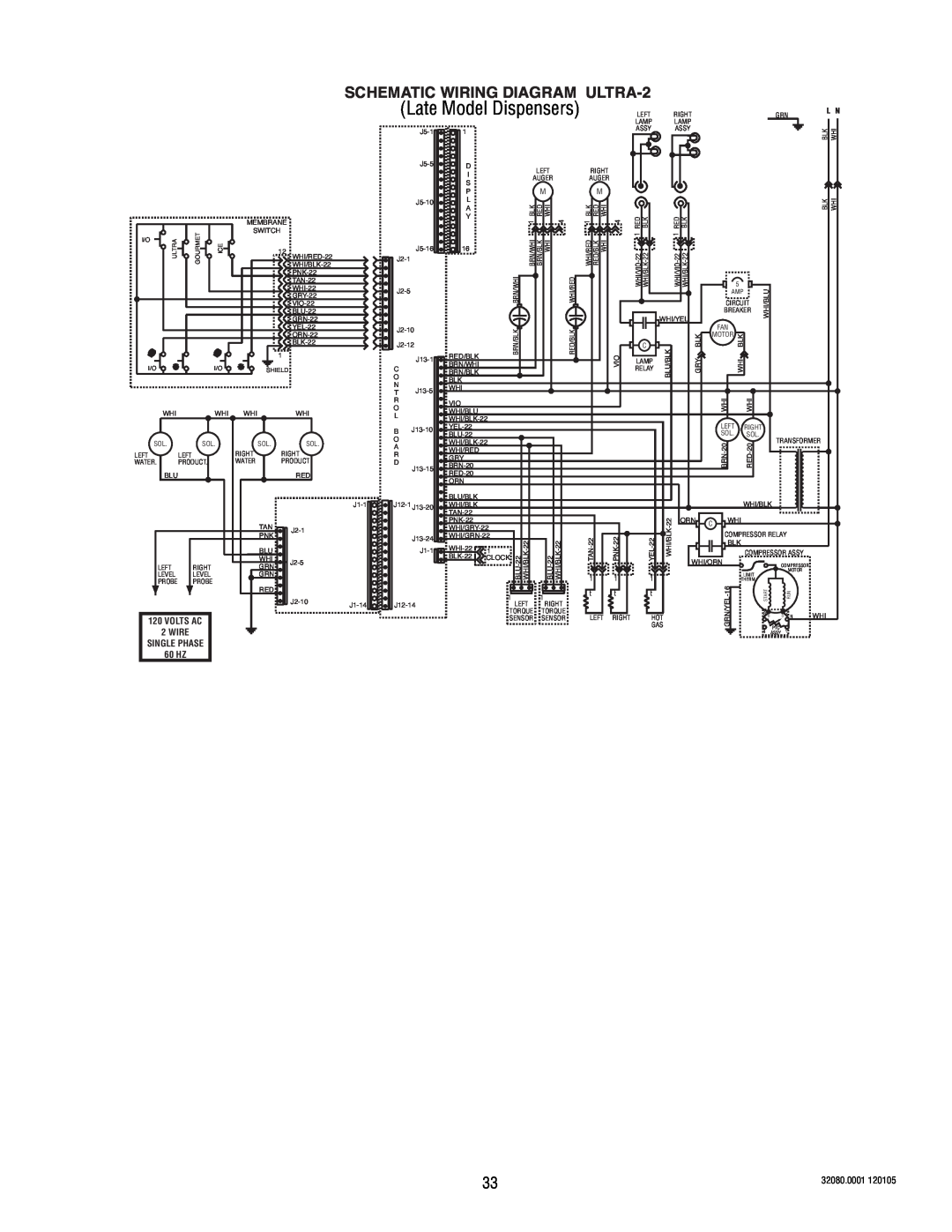 Bunn manual SCHEMATIC WIRING DIAGRAM ULTRA-2, 32080.0001, 60 HZ, Volts Ac, Wire, Single Phase 