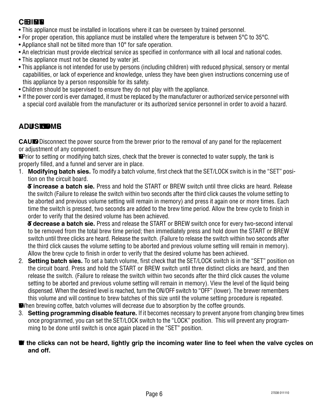 Bunn 270380000H manual CE Requirements, Adjusting Brew Volumes 