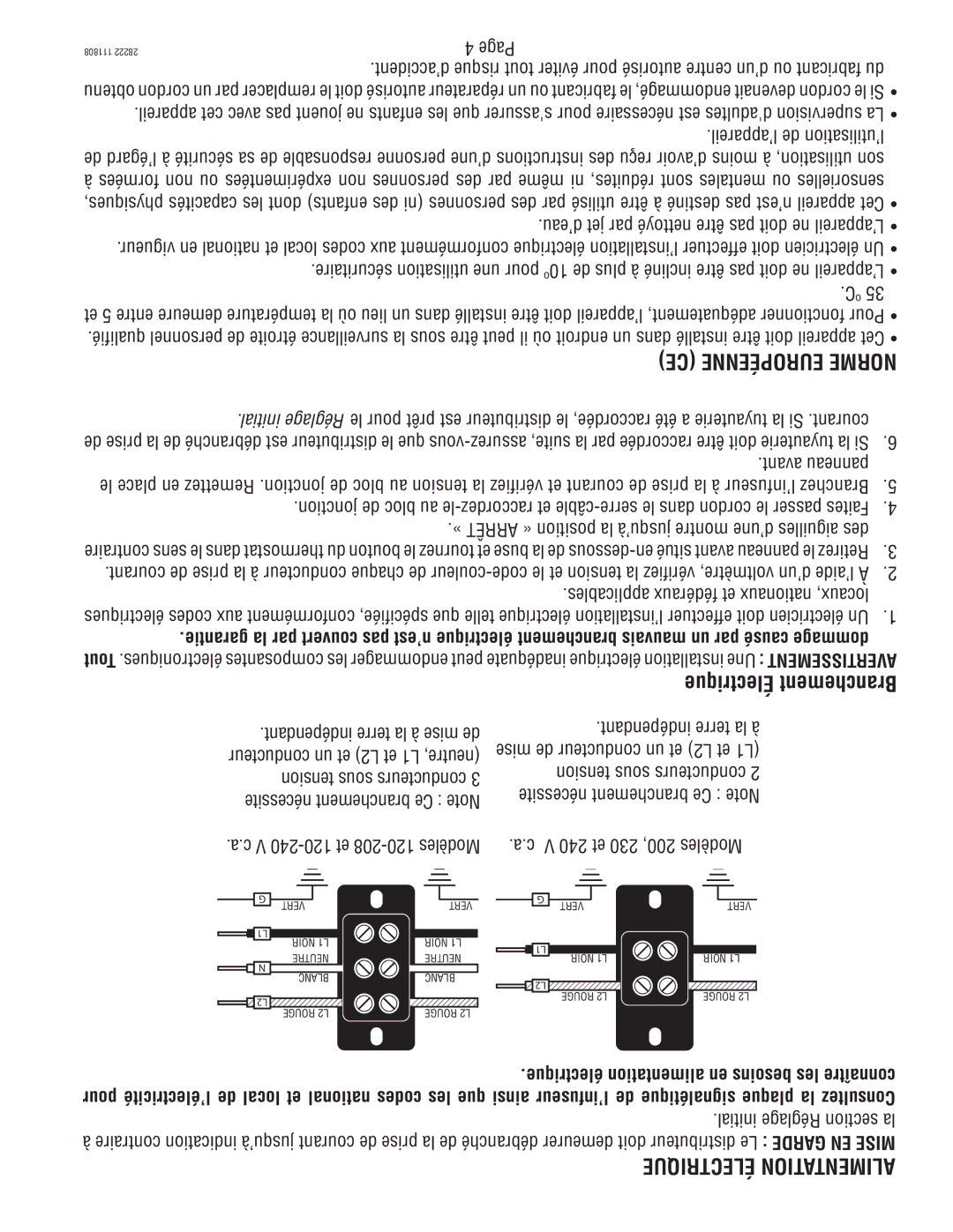 Bunn 28222.70006 manual CE Européenne Norme, Électrique Branchement 