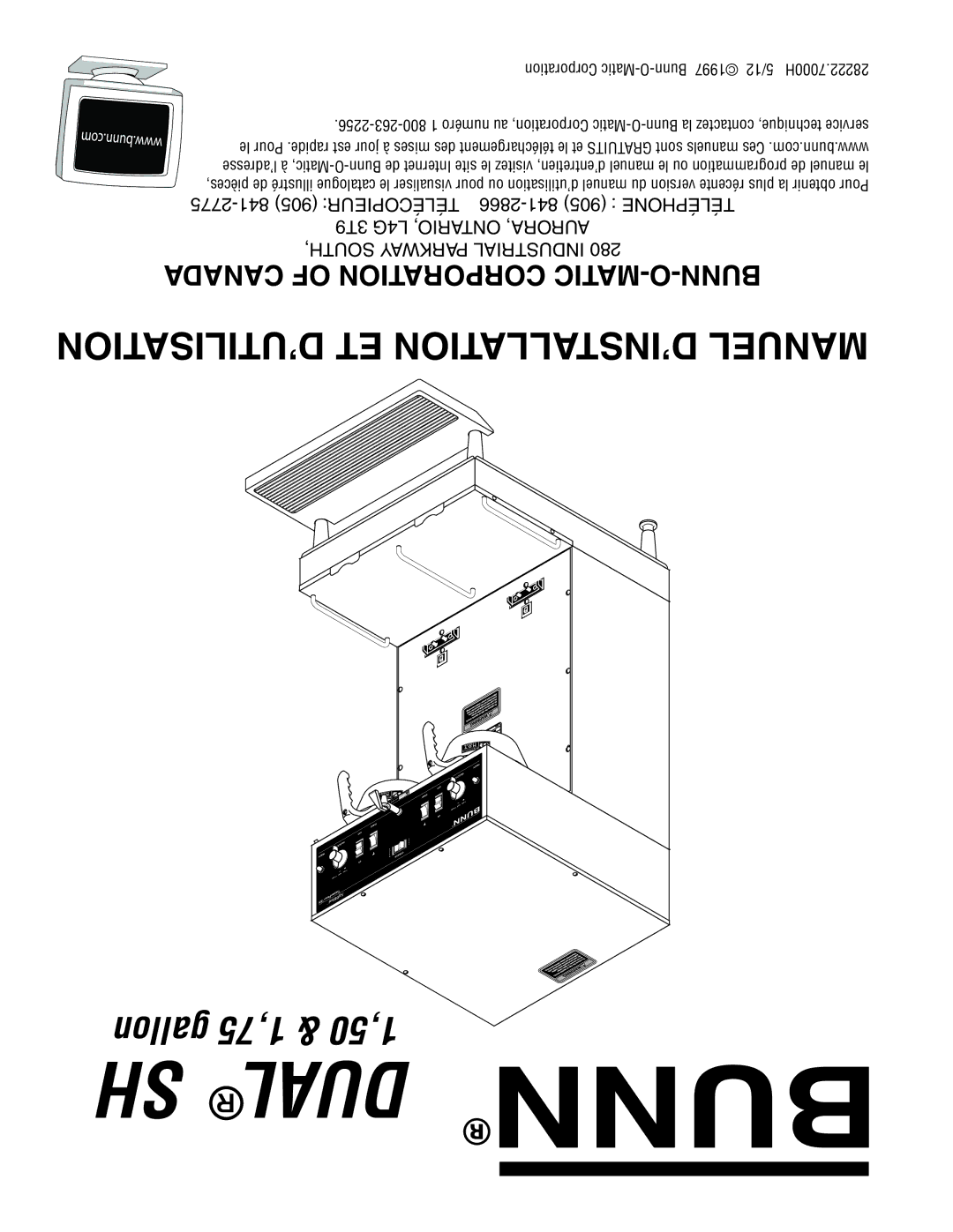 Bunn 28222.70006 manual ’UTILISATION ET D’INSTALLATION Manuel 