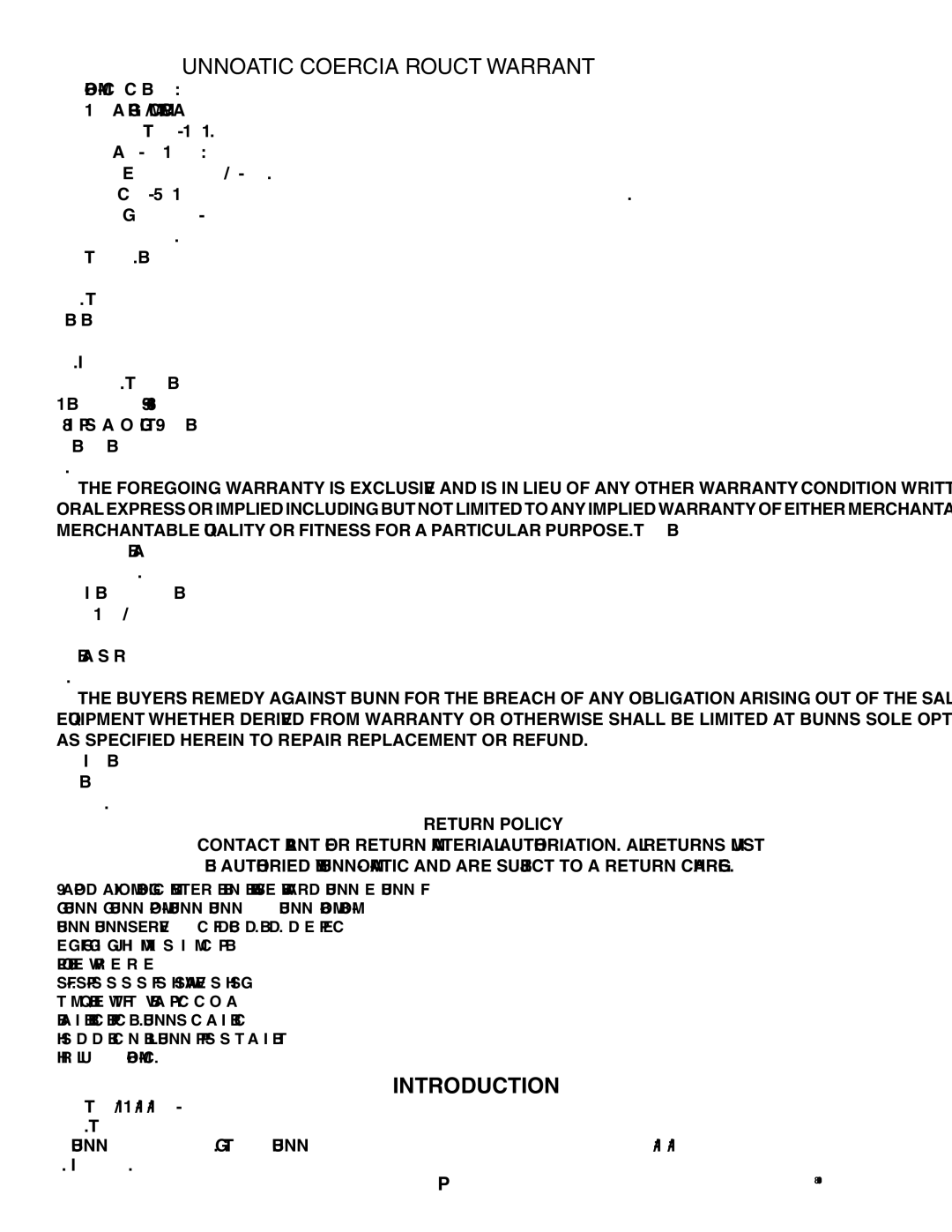Bunn 28222.70006 manual BUNN-O-MATIC Commercial Product Warranty, Introduction, Return Policy 