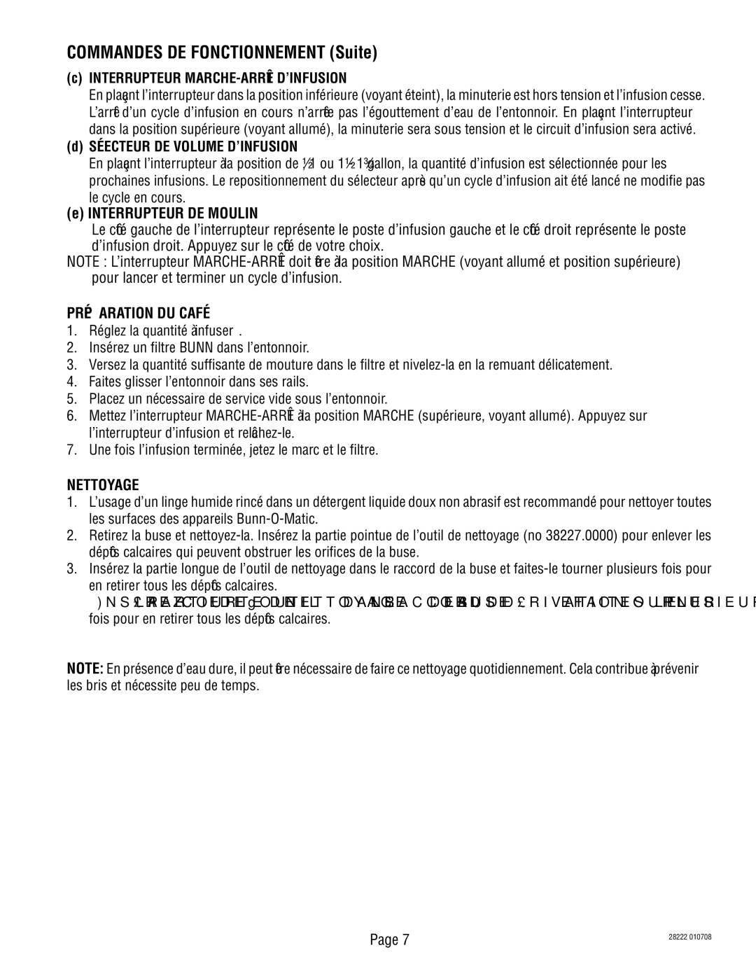 Bunn 28222.70006 manual ’infusion cycle un terminer et lancer pour, Choix votre de côté le sur Appuyez .droit d’infusion 