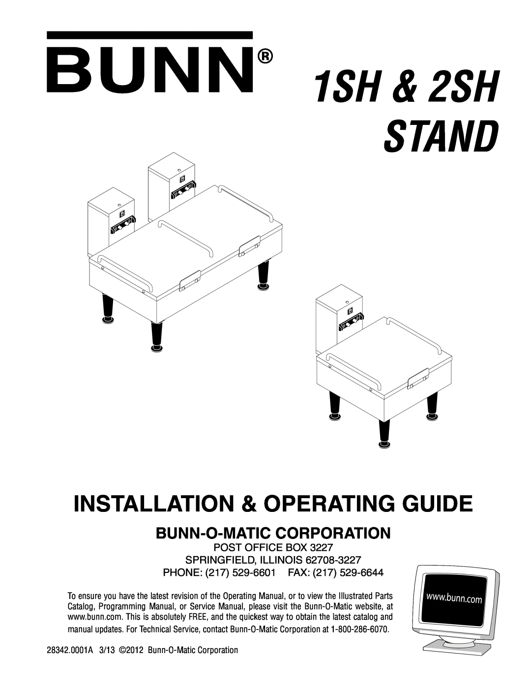 Bunn service manual 1SH & 2SH STAND, Installation & Operating Guide, Bunn-O-Maticcorporation 