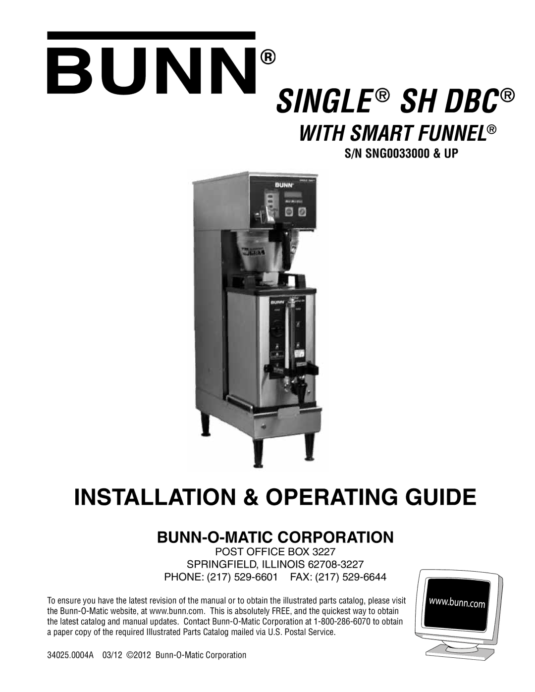 Bunn 34025.0004A manual Single SH DBC 