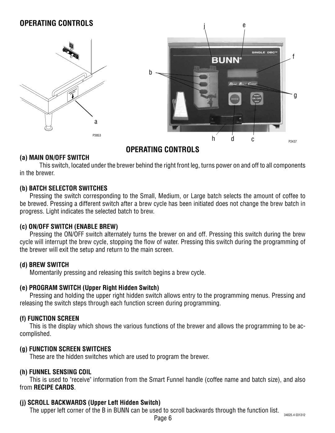 Bunn 34025.0004A manual Operating Controls 