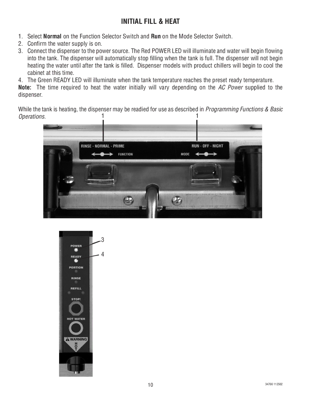 Bunn 34766.0000S manual Initial Fill & Heat 