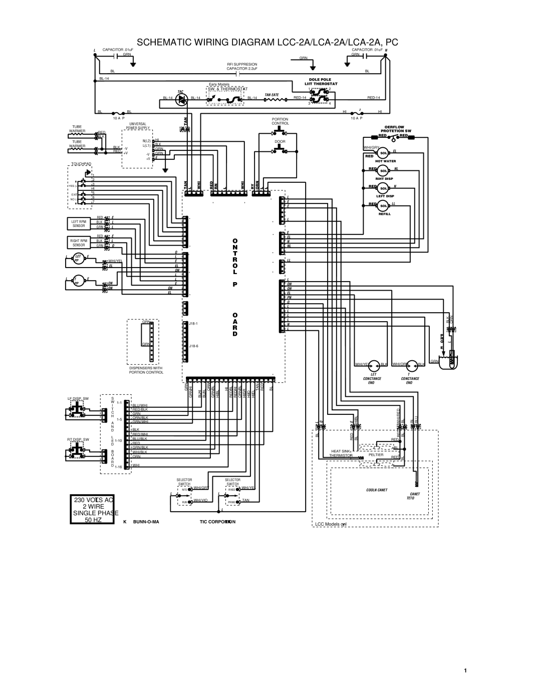 Bunn 34766.0000S manual Schematic Wiring Diagram LCC-2A/LCA-2A/LCA-2A, PC 