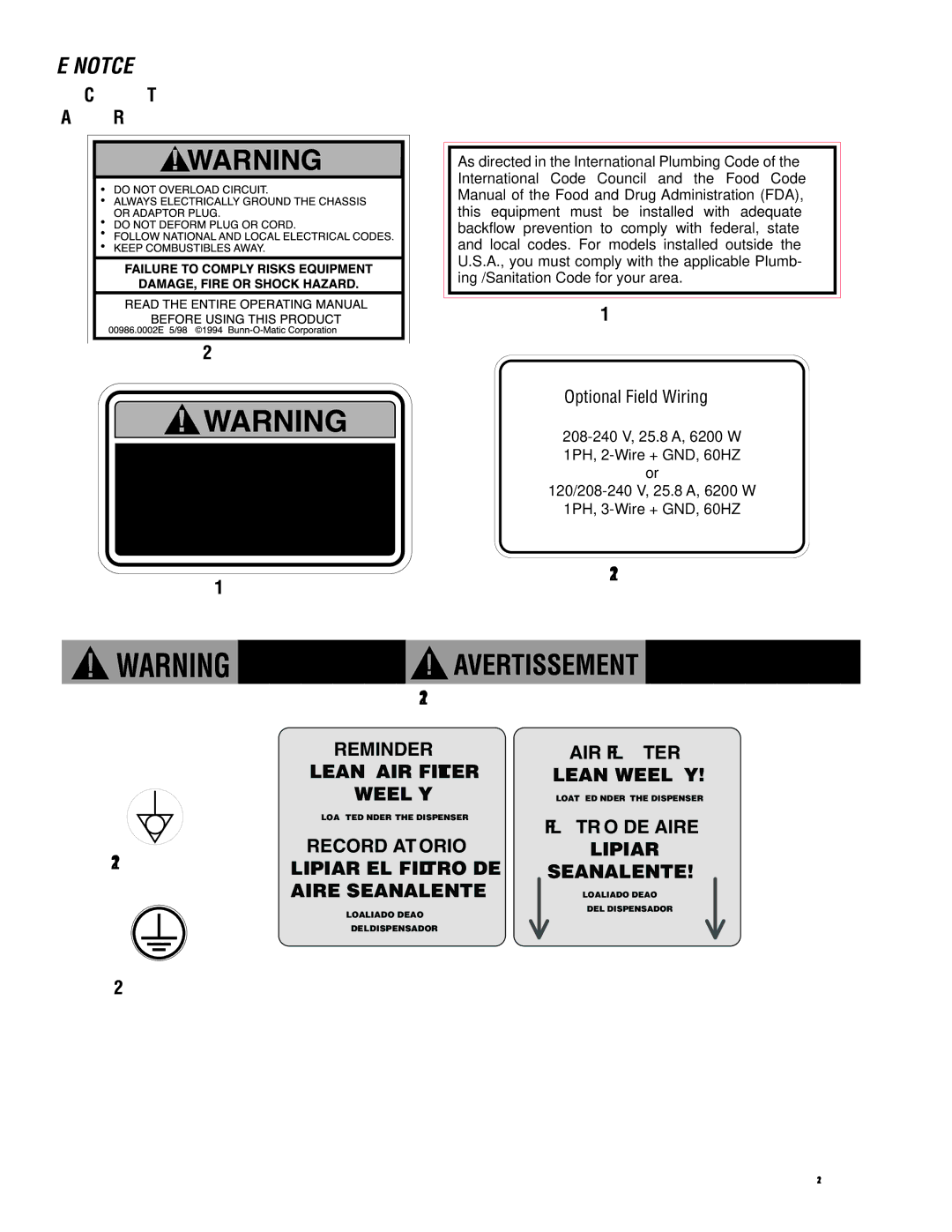 Bunn 34766.0000S manual User Notices, 00656.0001, 37881.0000 28181.0003 11646.0002, 40054.0000 