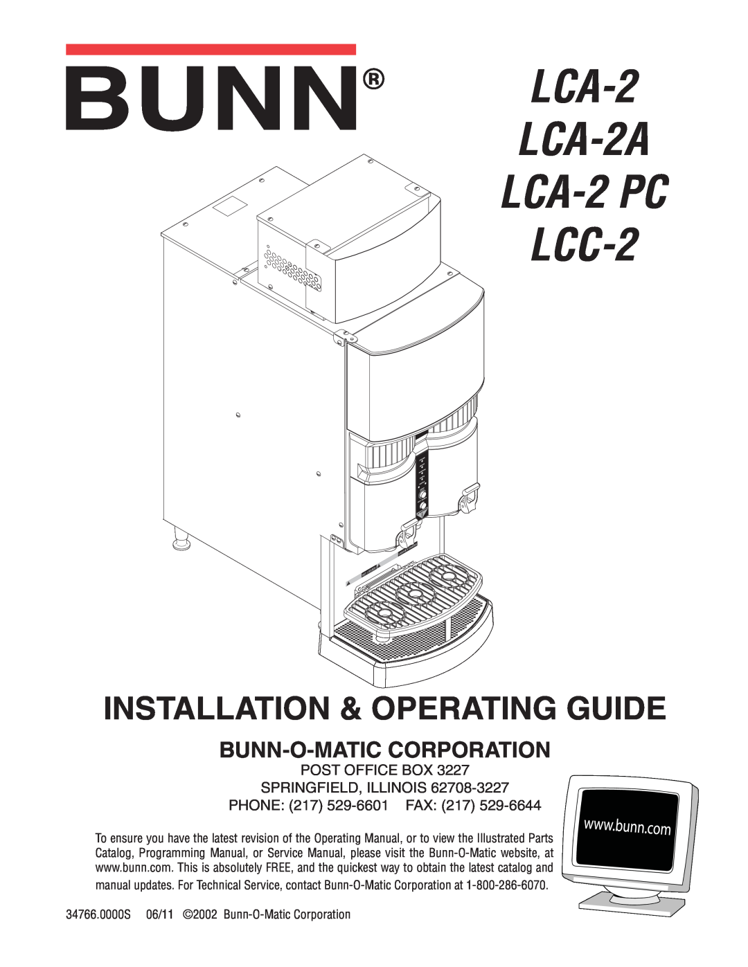 Bunn 34766.0000S manual LCA-2 LCA-2A LCA-2 PC LCC-2, Installation & Operating Guide, Bunn-O-Matic Corporation, Liqu, Ready 