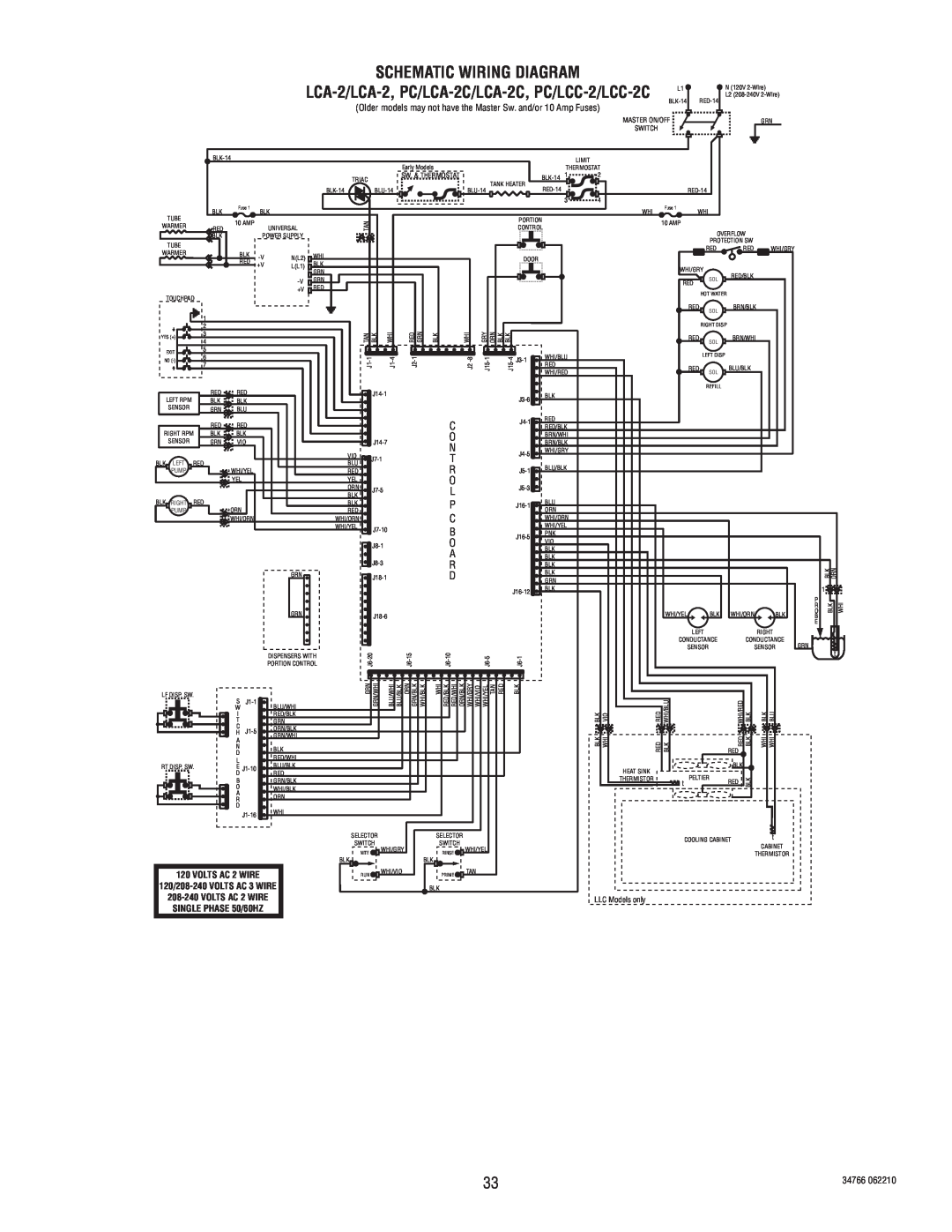 Bunn 34766.0000S manual Schematic Wiring Diagram, LCA-2/LCA-2, PC/LCA-2C/LCA-2C, PC/LCC-2/LCC-2C 