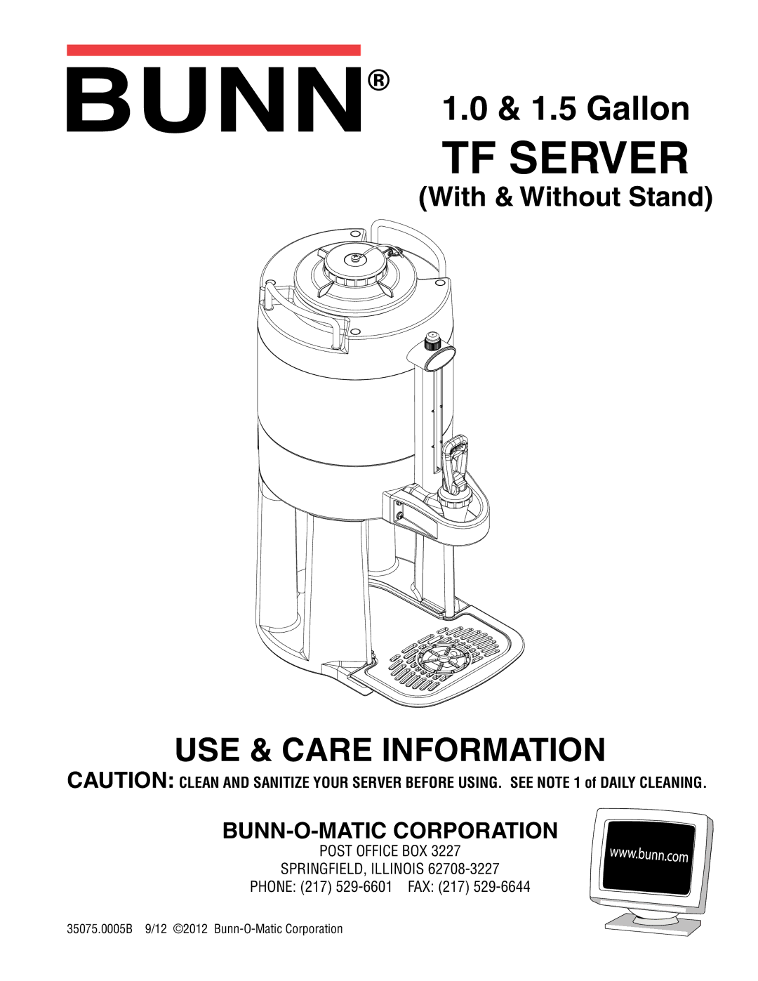 Bunn 350750005B manual TF Server 