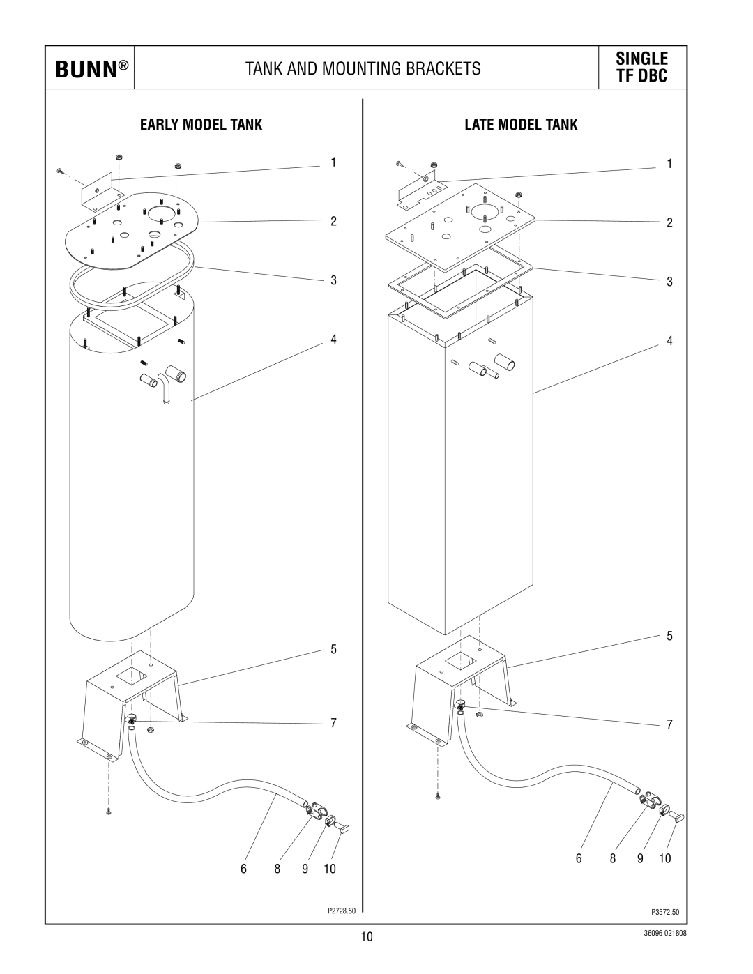 Bunn 360960001D specifications Tank and Mounting Brackets 