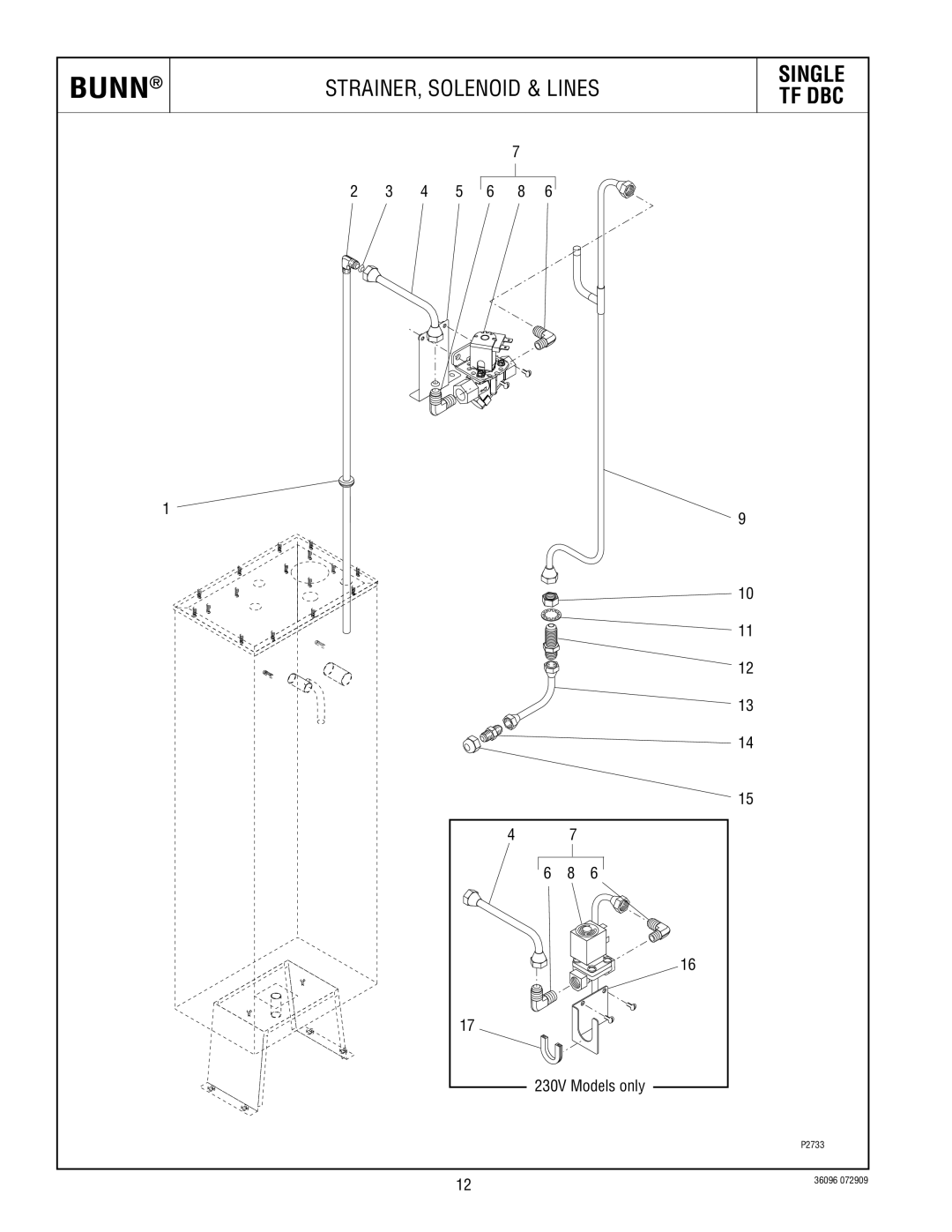 Bunn 360960001D specifications STRAINER, Solenoid & Lines 