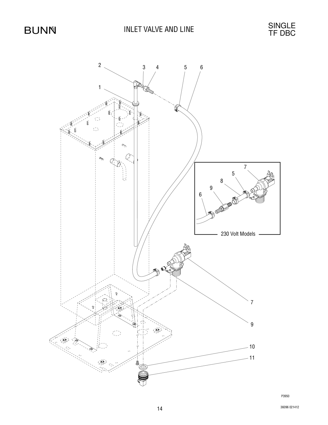 Bunn 360960001D specifications Inlet Valve and Line, Volt Models 