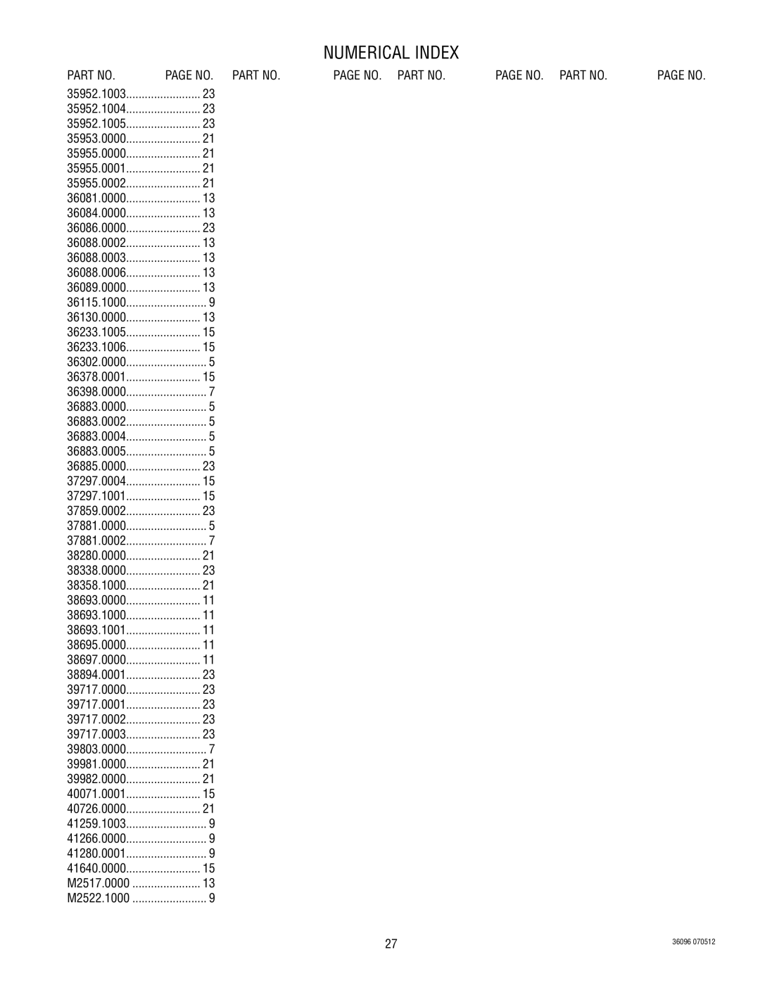 Bunn 360960001D specifications NO. Part no 